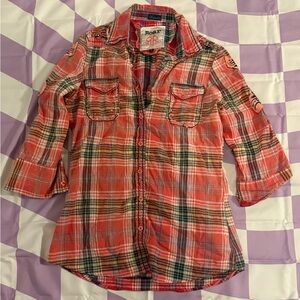 ✨ ROAR “Destined To” Western Plaid 3/4 sleeve- Lace & Crystals - Size M